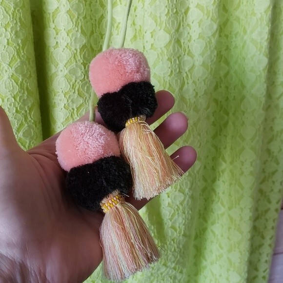 Anthropologie Ollari Lace Wide Leg Pants with Pom Pom Tassel Drawstring Waist - Picture 7 of 13